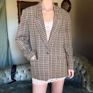 Southern Lady Vintage Wool Blend Houndstooth Blazer Medium Classic Fall Layer